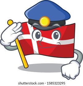 Flag denmark Cartoon character dressed as a Police officer