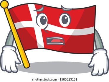 Flag denmark Cartoon character showing afraid look face