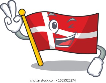 Flag denmark Character cartoon style with two fingers