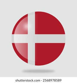 The flag of denmark. Circle icon flag. Button flag icon. Standard color. 3d illustration. glossy circle badge	