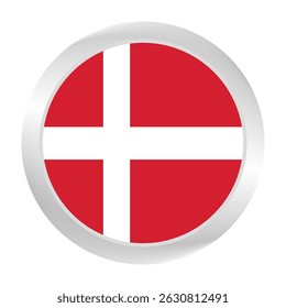 Bandeira da Dinamarca. Logotipo do ícone do sinalizador de círculo. Bandeira redonda. Ícone Sinalizador. Cor padrão. Ilustração digital. Ilustração vetorial.	
