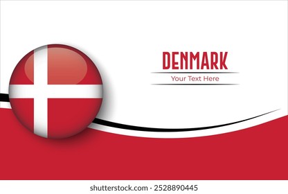 Flag of Denmark Circle isolated on White background with Text. Banner, Poster, vector, template, Mockup, Background, Social Media, Post, 3D.