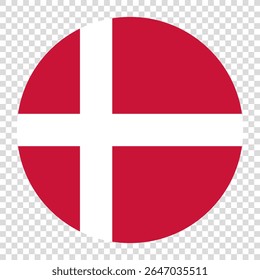 Bandeira da Dinamarca. Dinamarca círculo bandeira ícone do logotipo ícone do vetor do computador desenho de ilustração. Fundo de tabuleiro de xadrez transparente.