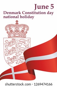 Flag of Denmark, Denmark Constitution day national holiday, June 5, Kingdom of Denmark. Template for award design, an official document with the flag of Denmark. Bright, colorful vector illustration.