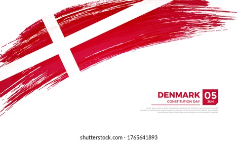 Flag of Denmark country. Happy constitution day of Denmark background with grunge brush flag illustration