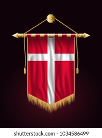 Flag of Denmark. Festive Vertical Banner. Wall Hangings with Gold Tassel Fringing