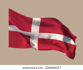 The flag of Denmark is fluttering in the wind. Vector.