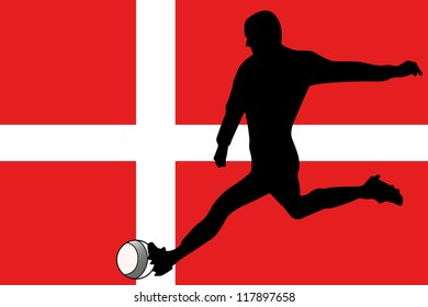 The flag of Denmark with a football player