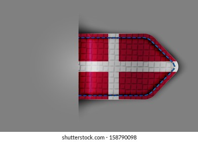 Flag of Denmark in the form of a glossy textured label or bookmark. Vector illustration.