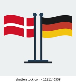 Flag Of Denmark and Germany.Flag Stand On White Background. Vector Design