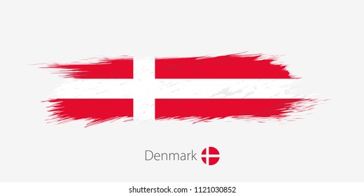 Flag of Denmark, grunge abstract brush stroke on gray background. Vector illustration.
