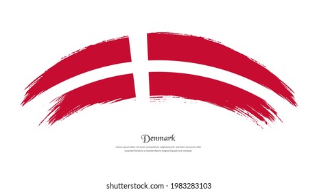Flag of Denmark in grunge style stain brush with waving effect on isolated white background