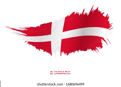 Flag of Denmark in grunge style with waving effect, vector grunge brush stroke flag.