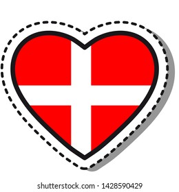 Marca Dinamarca pegatina al corazón sobre fondo blanco. Señal de amor vectorial vintage. Elemento de diseño de plantilla. Día nacional. Signo de viaje.