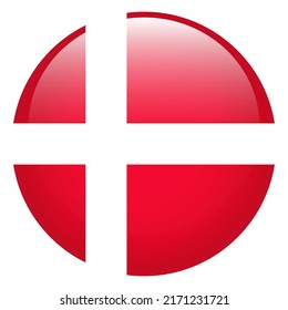The flag of Denmark. Flag icon. Circular icon. Standard colors. Computer illustration. Digital illustration. Vector illustration.