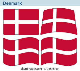Flag of Denmark. Flag icon set of four different shapes. Vector Illustration.
