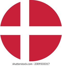 The flag of Denmark. Flag icon. Standard color. Round flag. Computer illustration. Digital illustration. Vector illustration.
