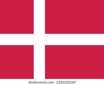 The flag of Denmark. Flag icon. Standard color. Standard size. A rectangular flag. Computer illustration. Digital illustration. Vector illustration.