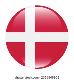 The flag of Denmark. Flag icon. Standard color. Circle icon flag. 3d illustration. Computer illustration. Digital illustration. Vector illustration.