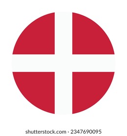 The flag of Denmark. Flag icon. Standard color. Circle icon flag. Computer illustration. Digital illustration. Vector illustration.