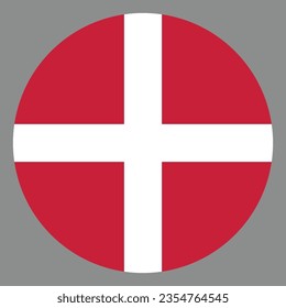 The flag of Denmark. Flag icon. Standard color. Circle icon flag. Computer illustration. Digital illustration. Vector illustration.