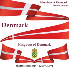 Flag of Denmark, Kingdom of Denmark. Template for award design, an official document with the flag of Denmark. Bright, colorful vector illustration.