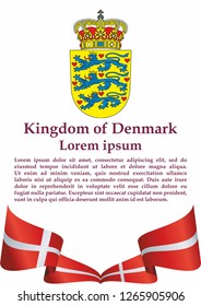 Flag of Denmark, Kingdom of Denmark. Template for award design, an official document with the flag of Denmark. Bright, colorful vector illustration.