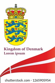 Flag of Denmark, Kingdom of Denmark. Template for award design, an official document with the flag of Denmark. Bright, colorful vector illustration.
