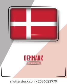 Flag of Denmark Kurdistan isolated on White background with Text. Banner, Poster, vector, template, Mockup, Background, Social Media, Post, 3D.