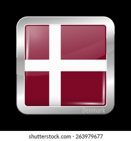Flag of Denmark. Metal Icons Square Shape. This is File from the Collection European Flags
