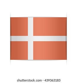 Flag of Denmark, officially Kingdom of Denmark. Vector illustration of a stylized flag. The slit in the paper with shadows. Element for infographics.