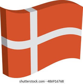 Flag of Denmark, officially Kingdom of Denmark. Vector illustration of a stylized flag. The slit in the paper with shadows. Element for infographics.