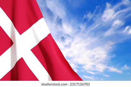 Flag of Denmark on background of sky. Patriotic background. EPS10 vector