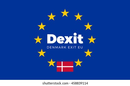 Flag of Denmark on European Union. Isolated Vector EU Flag with Denmark Country and Exit Name Dexit.