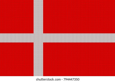 Flag Of Denmark On A Vector Knitted Woolen Texture. Seamless Knitted Danish Flag