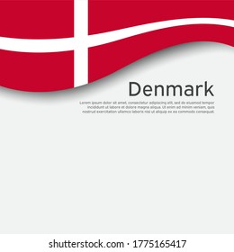 Flag of Denmark on a wavy white background. National poster design. State Danish patriotic banner, flyer. Business booklet. Paper cut style. Vector illustration