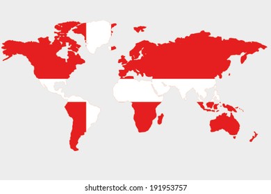 The flag of Denmark in the outline of the world