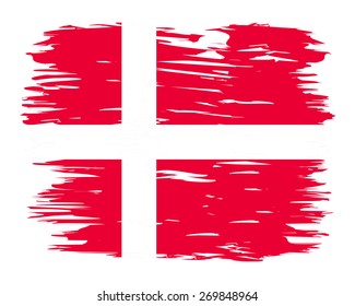 Flag of Denmark  Painted brush colored inks. Symbol Independence Day National Patriotic Travel Country Background Grunge Paint Stock Vector Icon Logo Picture Image Illustration Political