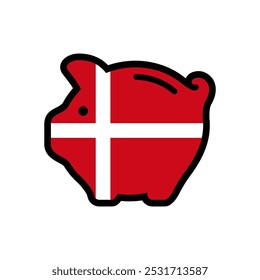 Flag of Denmark, piggy bank icon, vector symbol.