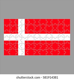 Flag of Denmark puzzle on gray background. vector illustration