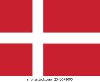 The flag of Denmark  is red with a white Nordic cross, which means that the cross extends to the edges of the flag and that the vertical part of the cross is shifted to the hoist side