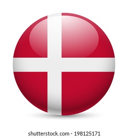 Flag of Denmark as round glossy icon. Button with Danish flag