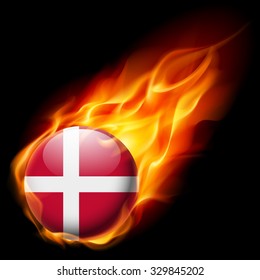 Flag of Denmark as round glossy icon burning in flame