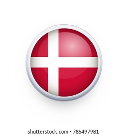 Flag of Denmark as round glossy icon. Button with Denmark flag. National flag for country of Denmark isolated, banner vector illustration. Vector illustration eps10.