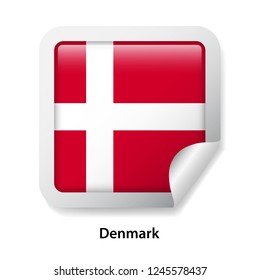 Flag of Denmark. Round glossy sticker