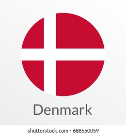 Flag of Denmark round icon, badge or button. Danish national symbol. Vector illustration.