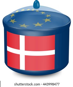 Flag of Denmark. Saucepan with a translucent cover. The symbol of the European Union. 3D illustration isolated on white background.