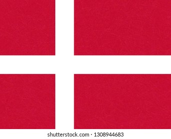 Flag of Denmark, Scandinavian northern country. Isolated Danish banner with scratched texture, grunge. Flat style, vector with noise, marble textured background. Horizontal orientation.