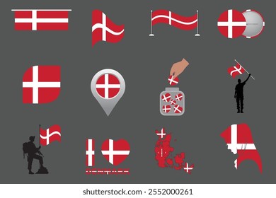 Flag of Denmark Set, Original and simple Denmark flag Bundle, vector illustration of Denmark flag Collection
