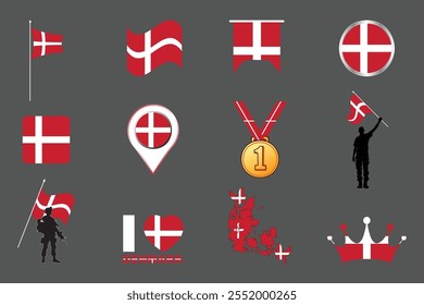 Flag of Denmark Set, Original and simple Denmark flag Bundle, vector illustration of Denmark flag Collection
